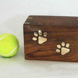 Wooden Urn with Brass Paw Prints - Small