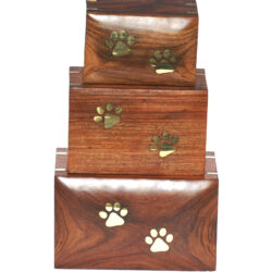 Wooden Urn with Brass Paw Prints - Small